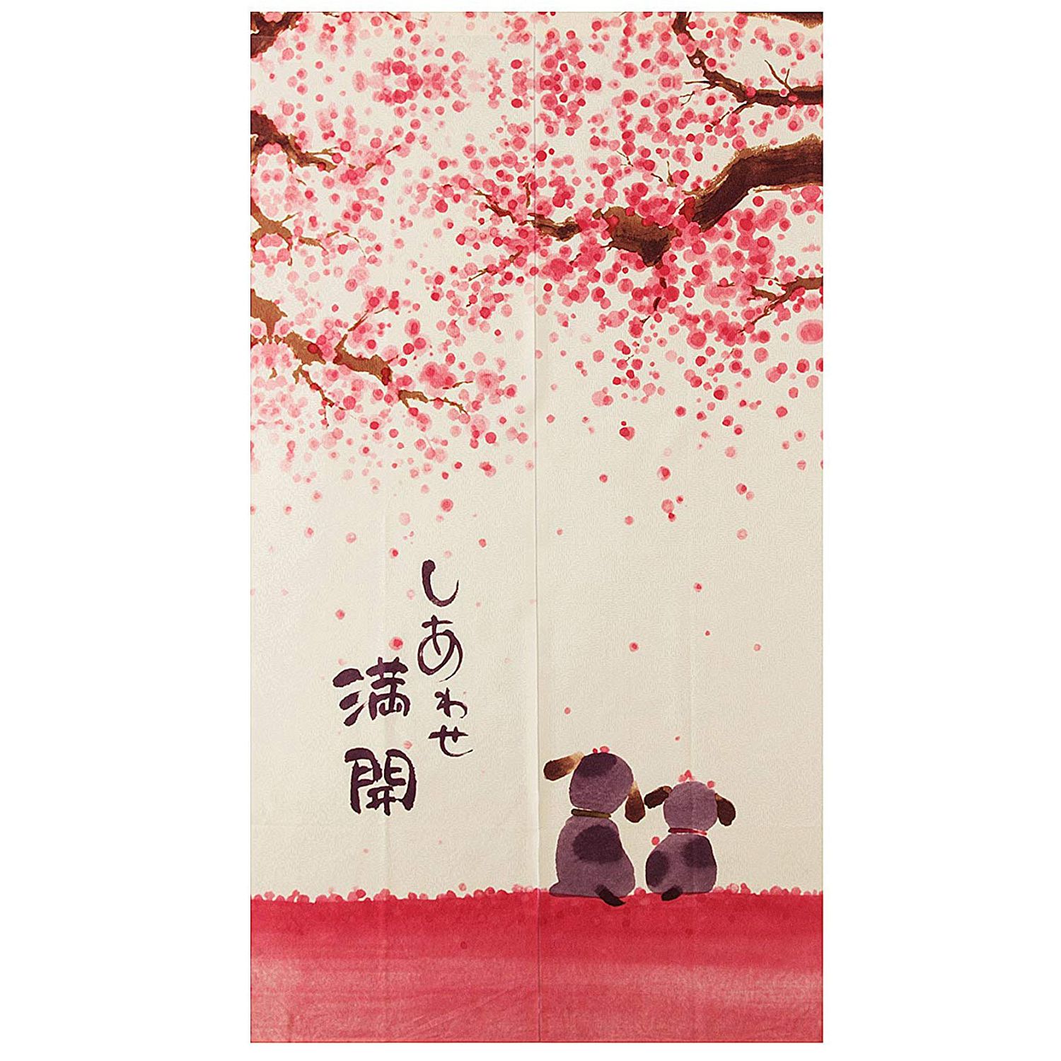 Døråbningsgardin i japansk stil 85 x 150cm glade hunde kirsebærblomst: Default Title
