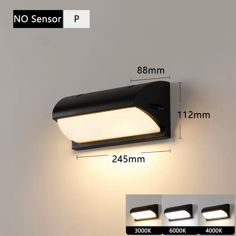 Lámpara Led de pared con Sensor de movimiento IP65 resistente al agua, luces para porche, balcón, jardín, lámpara de pared, cobertizo, luz Led de pared para exteriores para el hogar: Gris claro / changeable / 0-5 W