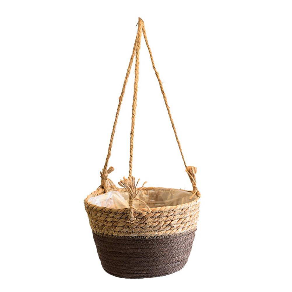 Hand Woven Knitted Hanging Flower Basket Bucket Plant Pot Planter Home Decor Wall Plant Basket For Garden decoration: Color Block