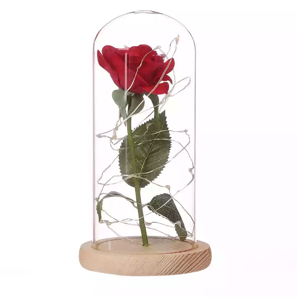 directe Galaxy Rose clignotant fleurs en flacon verre dôme pour saint valentin anniversaire décoration de mariage