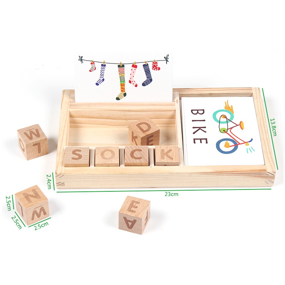 Kids Spelling Games Wooden Matching Letters Toy with Words Flash Cards Alphabet ABC Learning Puzzle for Preschool Kids