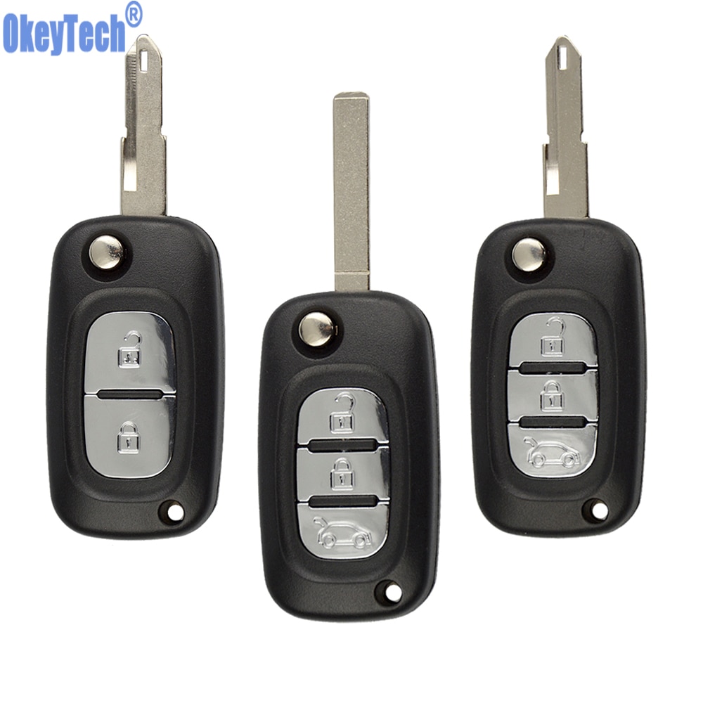 Okeytech 2/3 Knoppen Car Remote Key Case Shell Voor Renault Clio Megane Kangoo Modu Met Flip Fob Vervanging Folding Ongesneden blade