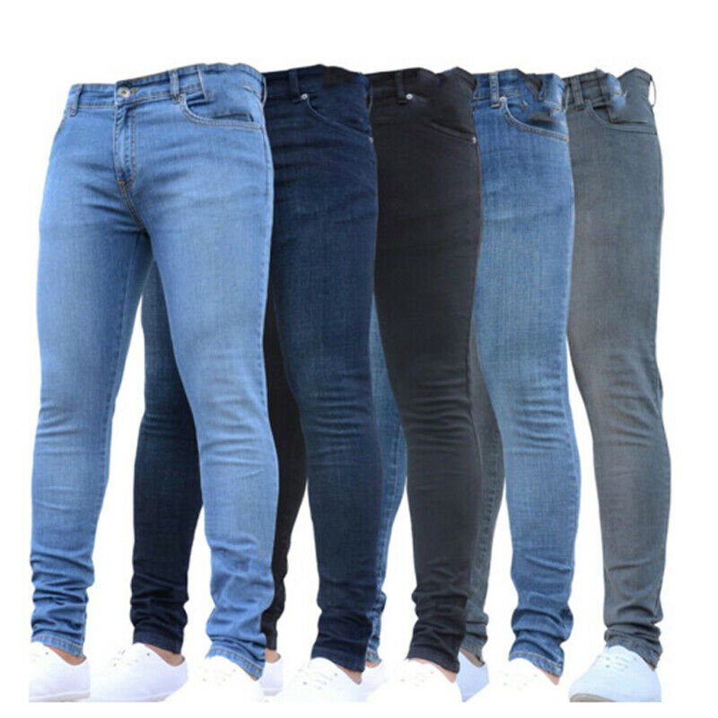 Mens Slim Fit Jeans Super Stretch Denim Pants Slim Skinny Casual Jeans