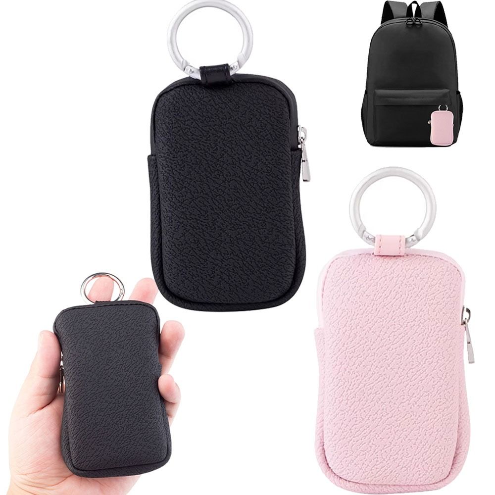 Waterproof PU Leather Coin Purse with Ring Buckle Keychain Change Pouch with Keychain Compact Space Saving