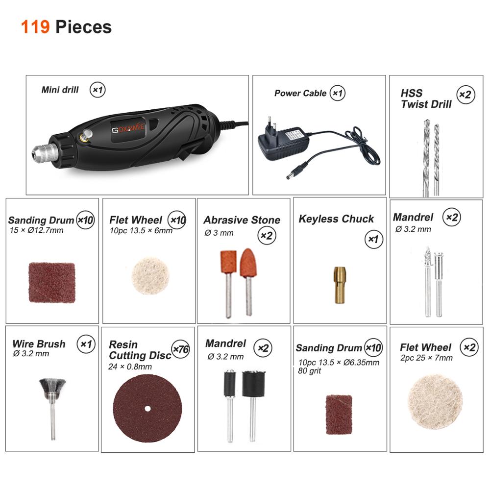 GOXAWEE-taladro eléctrico de 12V, herramientas rotativas, Mini taladro, pluma grabadora eléctrica, herramientas eléctricas, accesorios de molienda Dremel: 4098-115