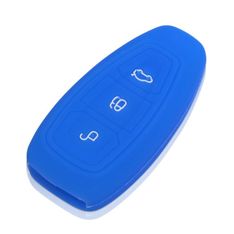 Silicone rubber car key case cover for Ford Focus 3 MK3 ST RS Ecosport Kuga fiesta Fiesta Focus Mondeo3 Buttons smart key: Blue