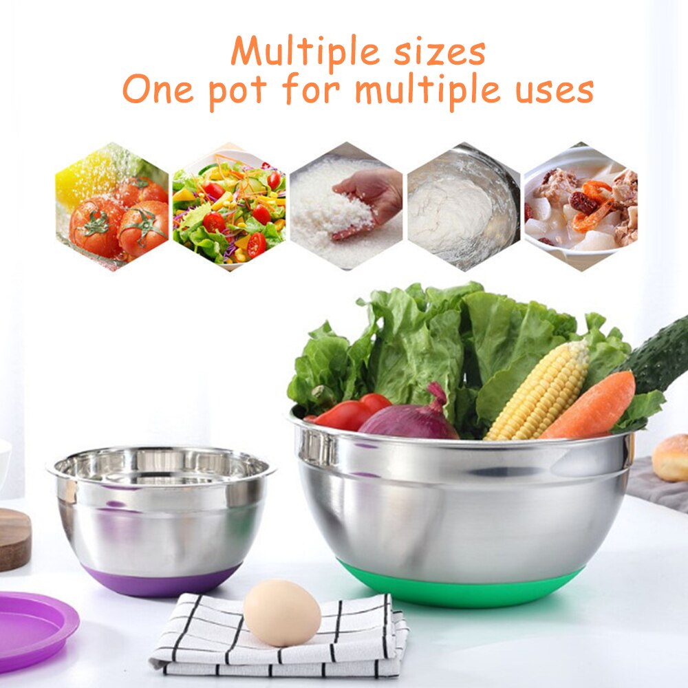 5pcs/set Stainless Steel Mixing Bowls Non Slip Silicone Bottom Kitchen Egg Mixer Bowl for Food Storage Salad Cooking Baking