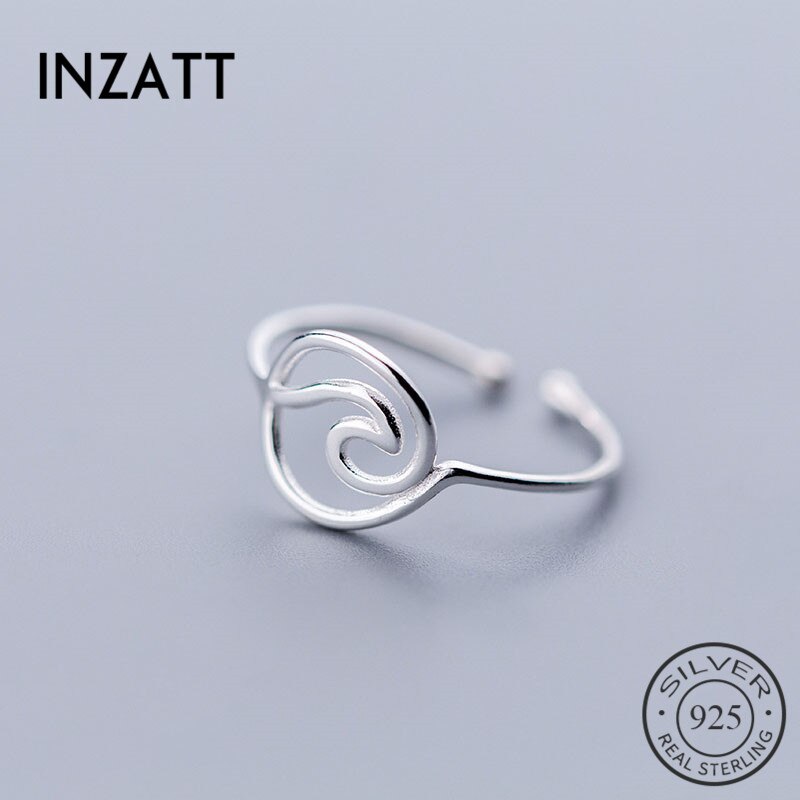 INZATT Real 925 Sterling Silver MInimalist Geometric Hollow Line Round Opening Ring For Women Party Fine Jewelry