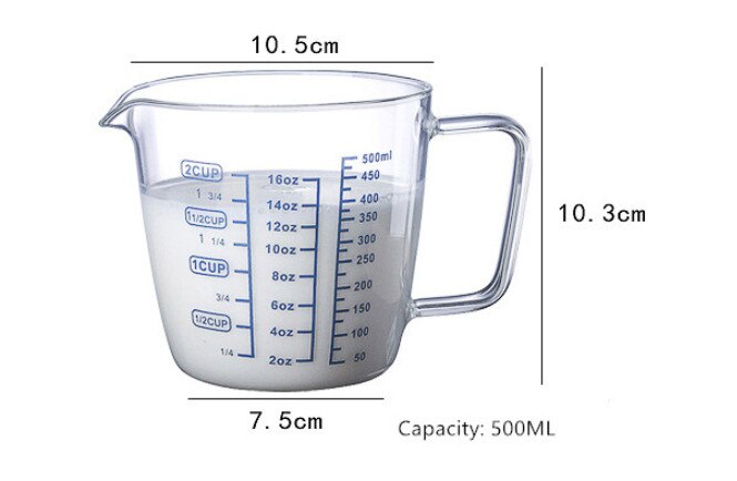 Pyrex – tasse à mesurer le lait 250ml/500ml, tasse à mesurer micro-ondes, pichet à lait en verre avec couvercle, tasses à expresso: 500ML A Style