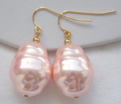 Pendiente de perlas de concha del Mar del Sur de arroz rosa de 20mm LUSTER&gt; pendientes de mujer de nobleza fina encantadora