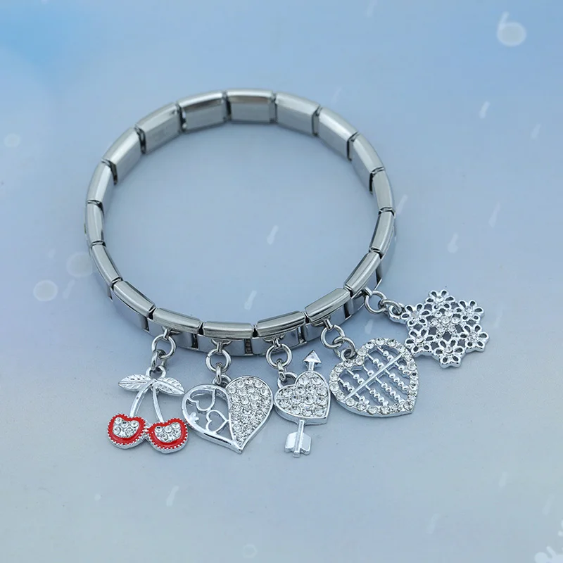 Hapiship Romantic Heart Cherry Shiny CZ Italian Charm Link Fit 9mm Bracelet Stainless Steel Making DIY Jewelry DJ605