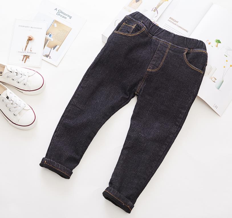 Piger vinter denim bukser børn børn baby koreansk casual plus velour jeans varme lange bukser: Sort / 2t