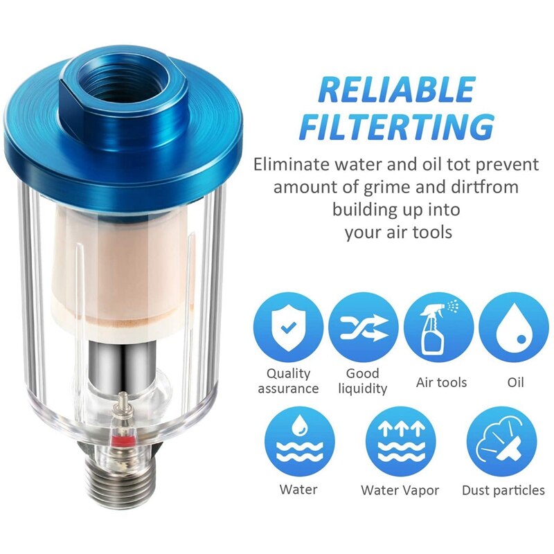 Lixf 3 stycken vatten oljeavskiljare filter airbrush filter fuktavskiljare för luftledning kompressor koppling , 1/4 tum npt inlopp