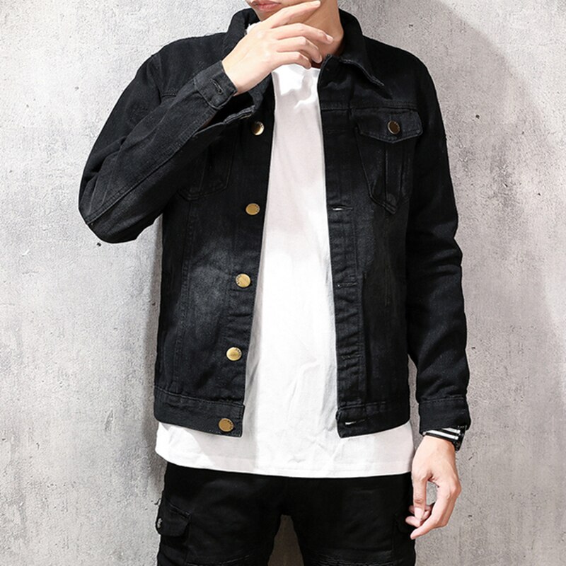 Miehet vintage musta puuvilla denim takit miesten moottoripyörä katuvaatteet rento hip hop slim farkut takki takki päällysvaatteet 5xl