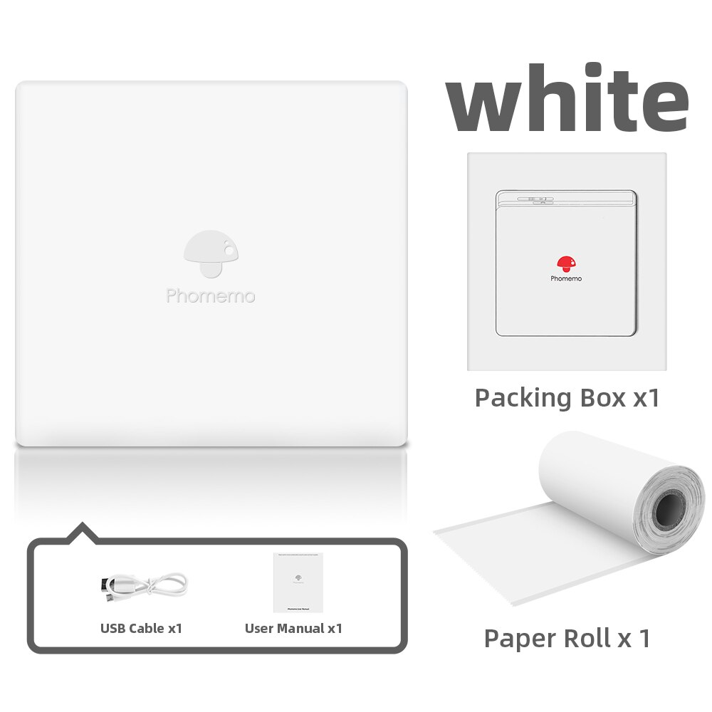Phomemo M02 Portable Thermal Printer Paper Photo Pocket Thermal Printer 53 mm Printing Bluetooth-Compatible Android IOS Printer: WHITE