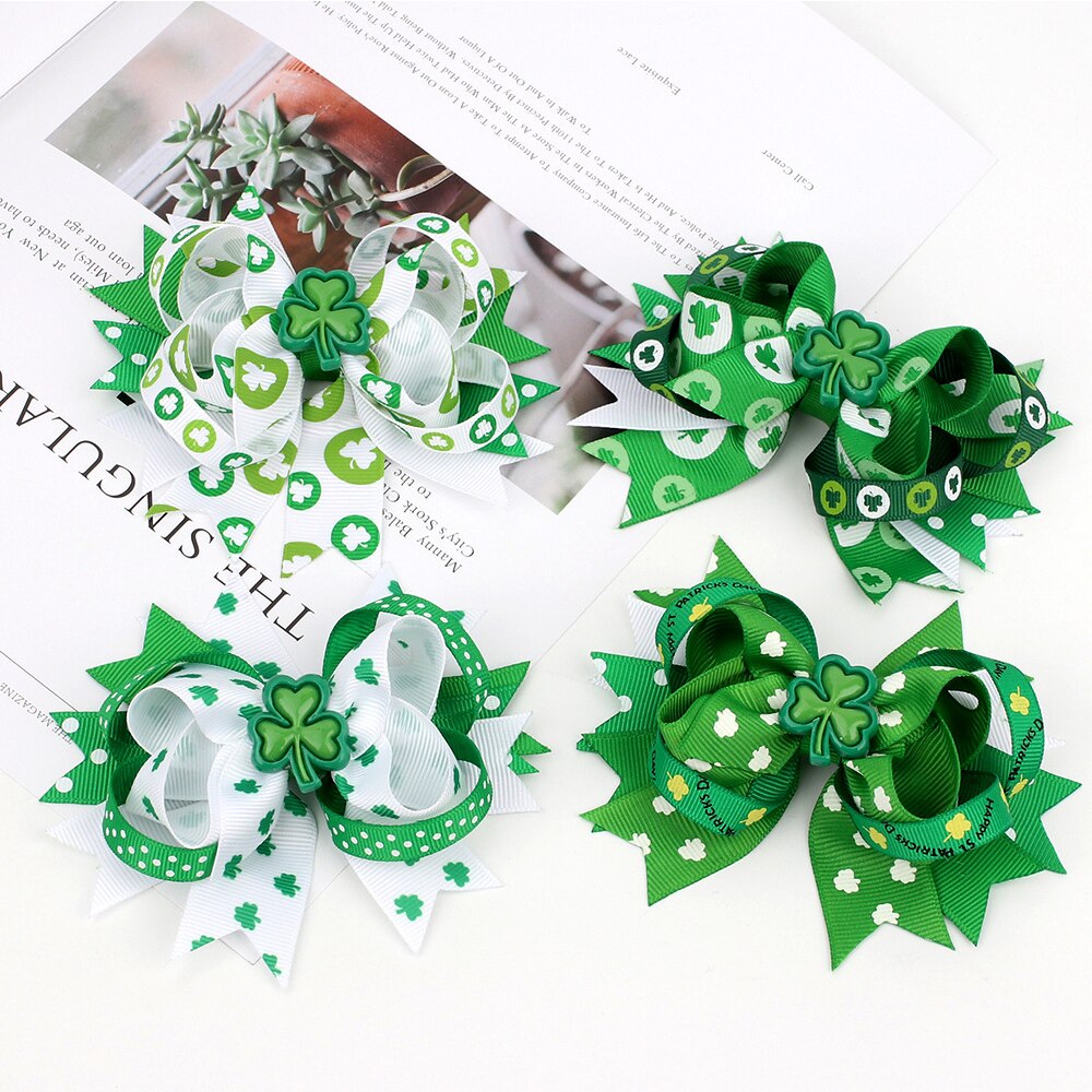 St. Patrick's Day Hair Bows Clips Irish Green Shamrock Clover Hair Barrettes St Patrick's Day Party Decorations Kids Party Favor