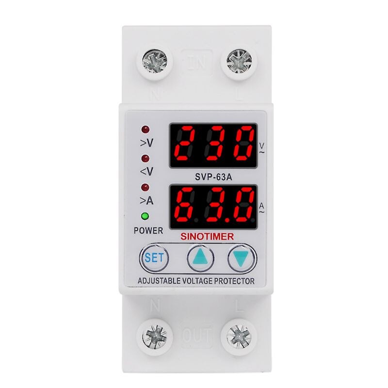 Din Rail Adjustable 63A 230V Single Phase Over Under Voltage Protective Protector Relay with Over Current Protection: Default Title