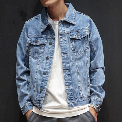 DIMUSI Autumn Mens Denim Jacket Men Trendy Casual Windbreaker Denim Jacket Male Bomber Ripped Cowboy Jeans Jackets Clothing: Light Blue / XXXL