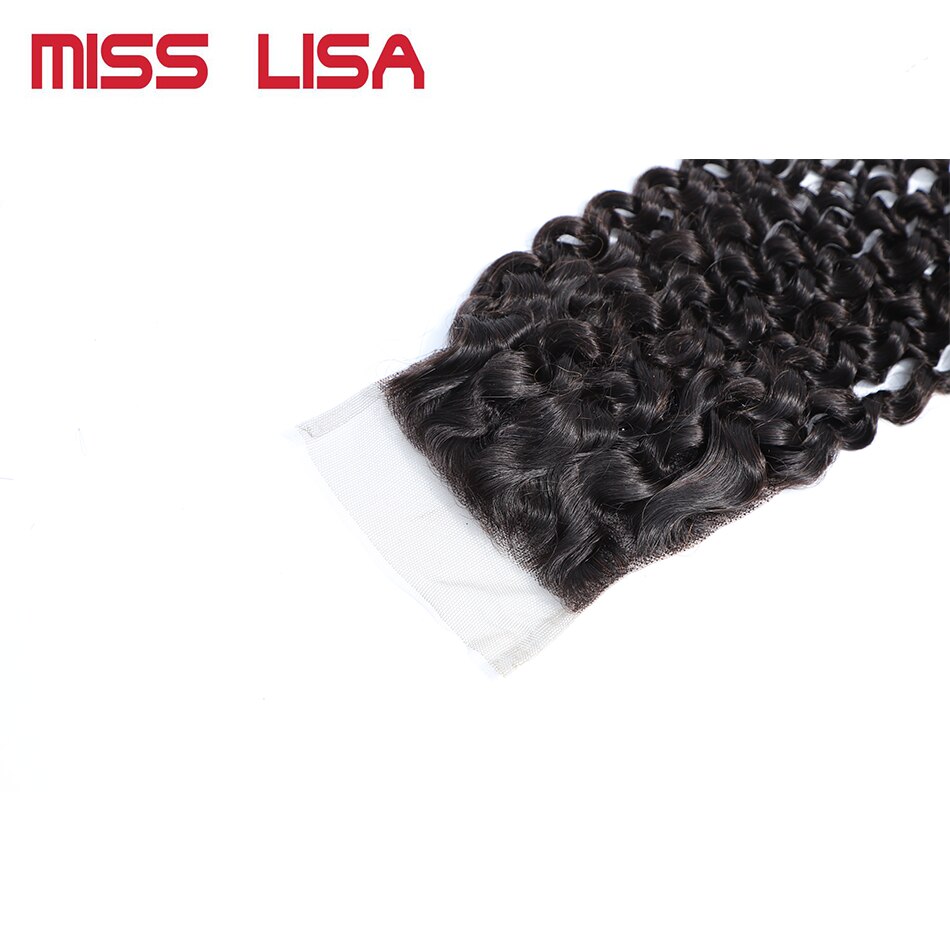 MISS LISA Kinky Curly 4X4 Lace Closure Free/Middle/Three Part Swiss Lace Medium Brown Color Closures Non-Remy Peruvian Hair