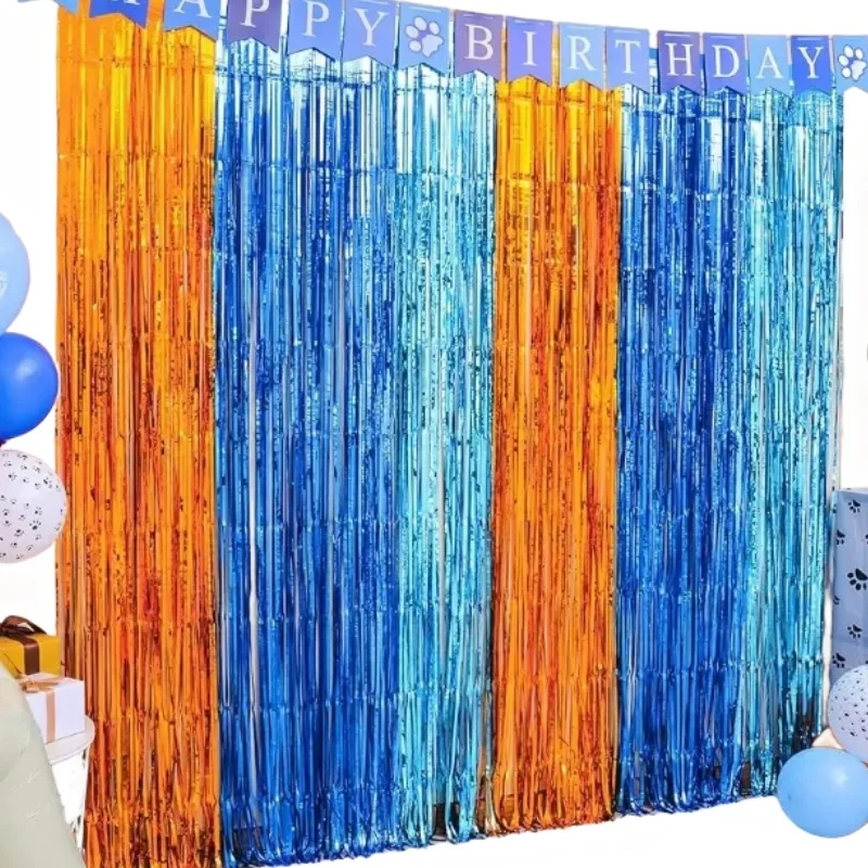 Laranja azul cão folha franja cortinas festa de aniversário suprimentos pano de fundo para sereia sob o mar tema gênero revelapharty decoração