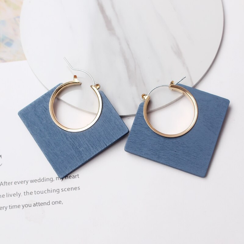 Pendientes de aro cuadrados de madera con formas geométricas para mujer, aretes de aro cuadrados de madera para mujer, joyería de de boda, Orecchino