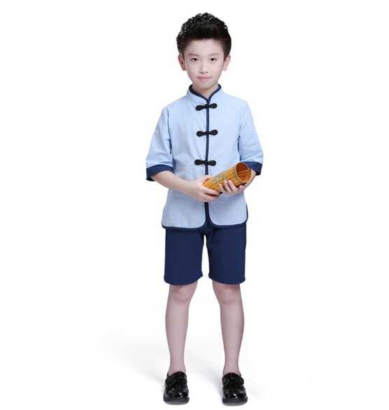 Children Chinese Clothing HanFu Boys Kung Fu Wushu Girls Chinese Cheongsam Year Dress Kindergarten School Uniforms Kids Set: Boys set / 150