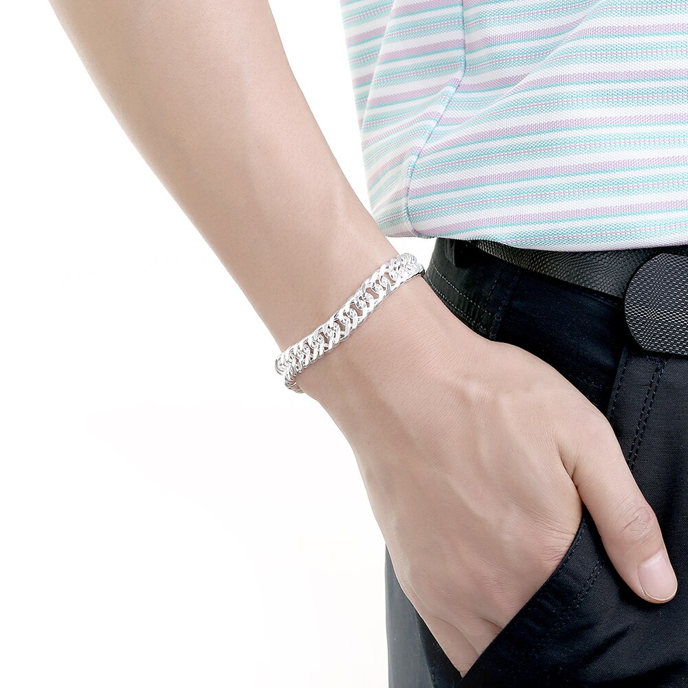 Charm 925 Sterling Zilveren Armbanden Ketting Sieraden Set Classic Mannen 10Mm Chain 20/24 Inch Mode Party Kerstcadeaus
