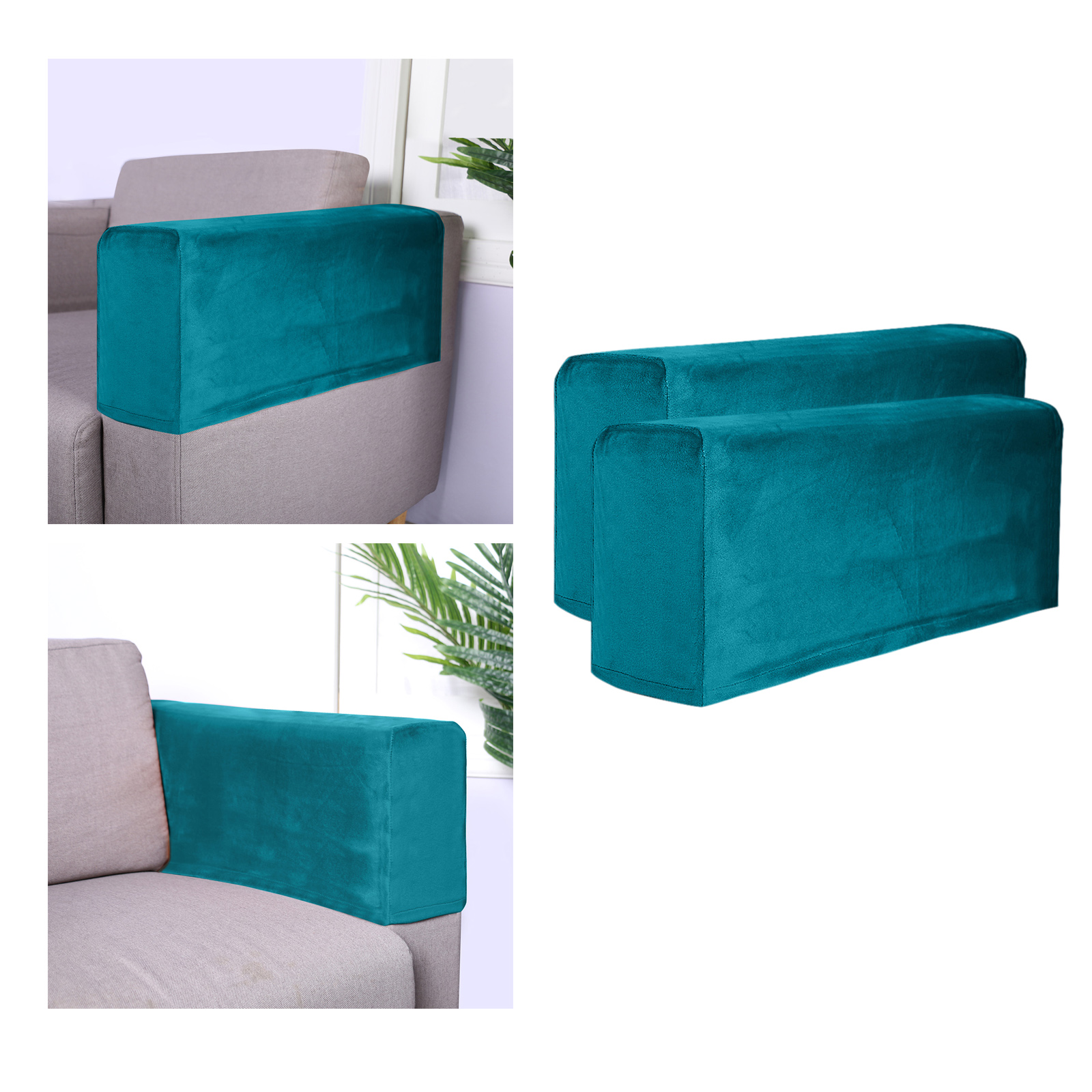 2 stk sofa armlæn betræk strækbar aftagelig beskytter til hjemmet skridsikker lænestol betræk stole møbler polyester sofa prote: Påfuglblå
