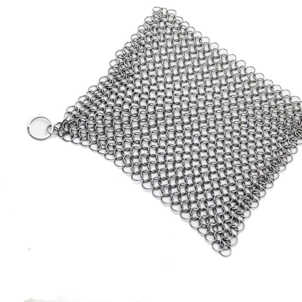 Cast Iron Cleaner Stainless Steel Chainmail Kitchen Tools Pan Scrubber Anti-rust 15x15cm: Default Title