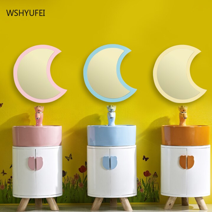 Moon Shape Mirror Home Decor Bathroom Living Room Decorations Vanity Mirror Wall-mounted Punch-free Bath Vanity Tools