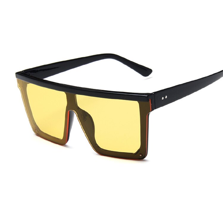 Oversized Zonnebril Vrouwen Big Frame Vierkante Platte Top Klinknagel Zonnebril Vrouwelijke Vrouwen/Mannen Vintage Spiegel Shades Gradiënt UV400: BlackYellow