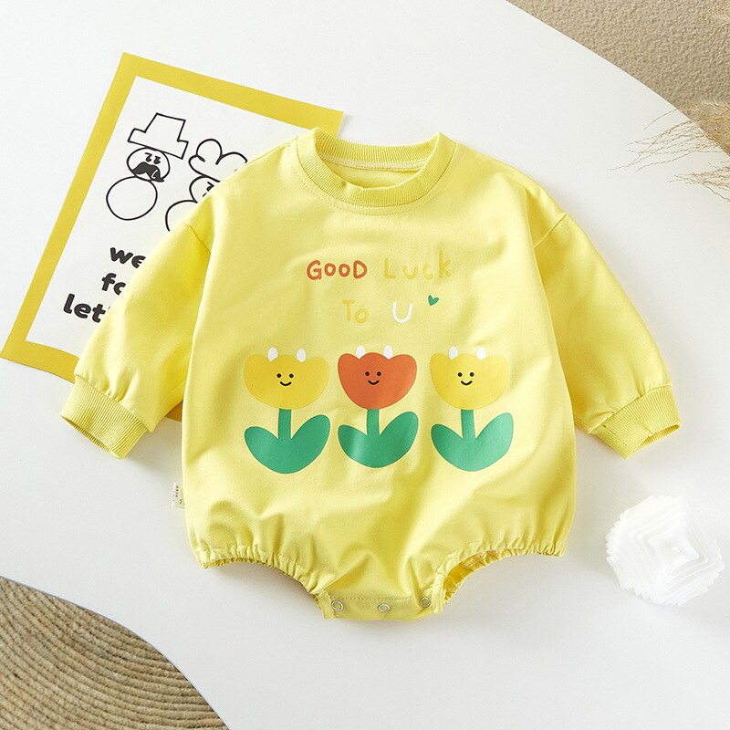 Spring Newborn Infant Kids Baby Girls Boys Hoodie Autumn Causal Bodysuits Long Sleeve Cotton Soft Jumpsuits Outfit 3-24M: YELLOW / 90(18-24M)