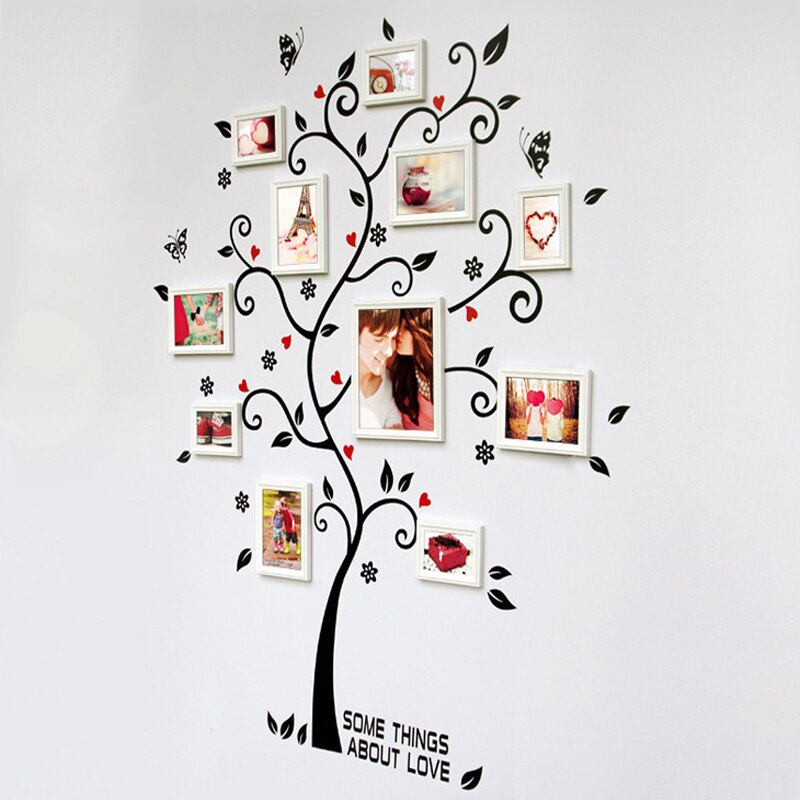 Aftagelig stort familiefoto træ wallstickers pvc selvklæbende vægmaleri kunst boligindretning børn soveværelse stue dekoration