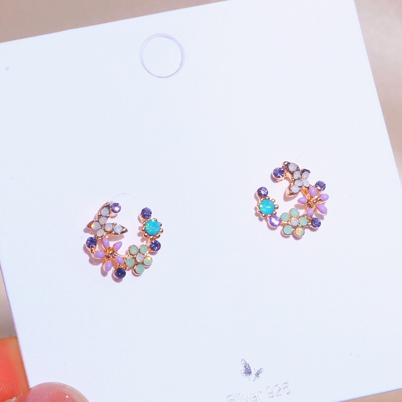 Pendientes de cristal con forma de flor para mujer y niña, aretes de estilo coreano, bisutería , de