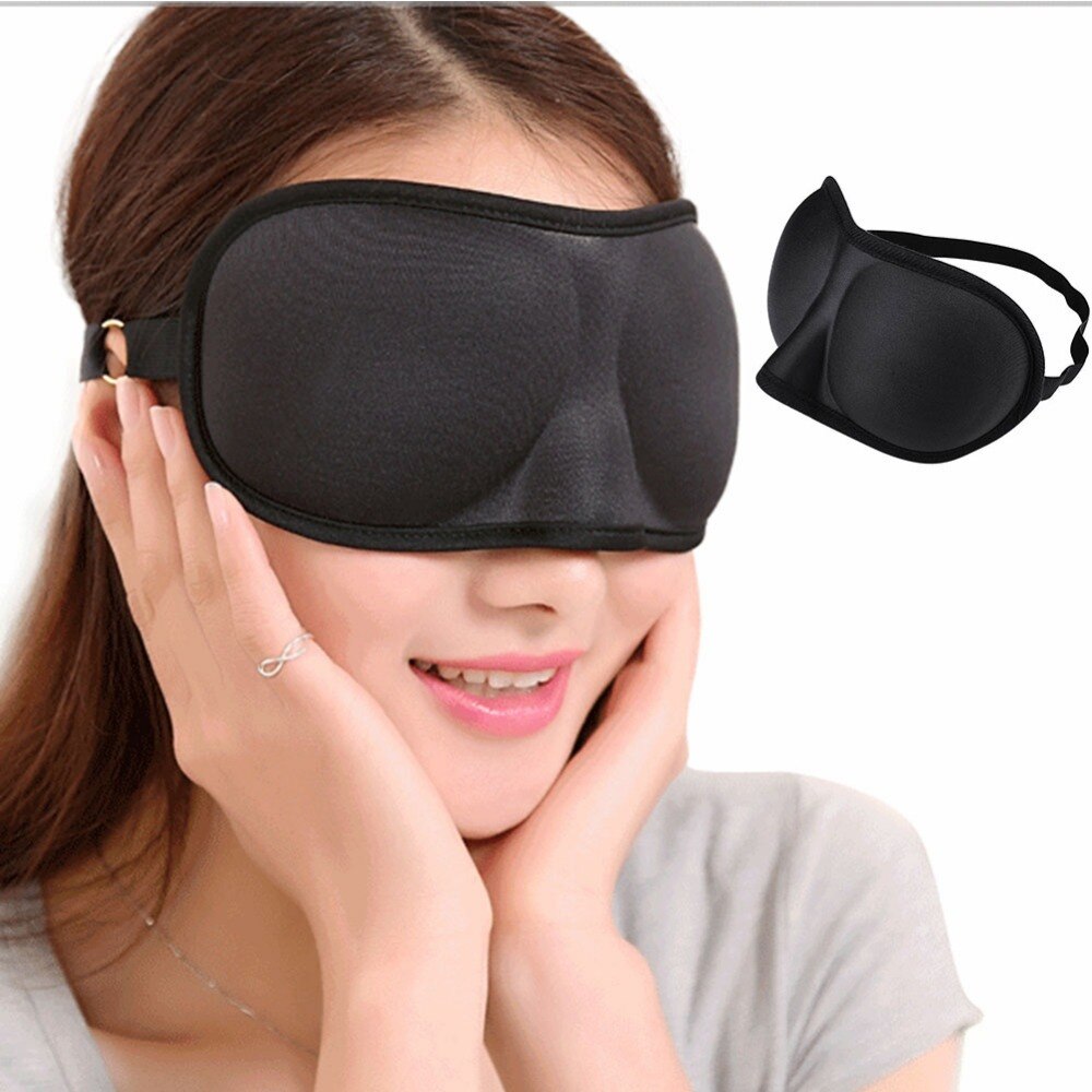 1 stk sort 3d sovemaske naturlig sovende øjenmaske øjenskygge cover skygge øjenplaster kvinder mænd blødt bærbart bind for øjnene  #268821