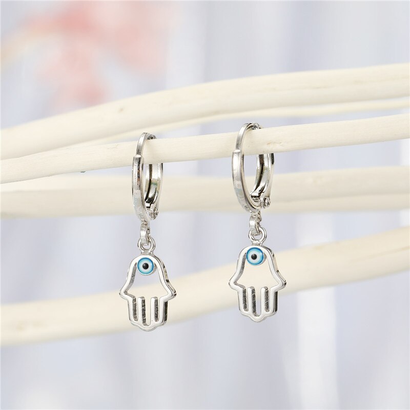 1 paar Vintage Nette Fatima Hand Kleine Hoop Ohrringe Für Frauen Chic Trendy Hohl Auge Palm Anhänger Mini Stud Ohrringe schmuck