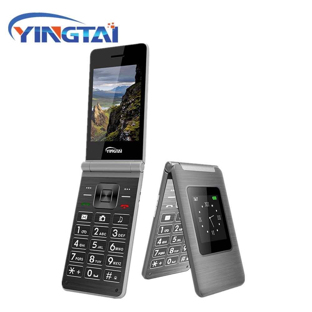 Yingtai T39D Flip Mobiele Telefoon Dual Screen Dual Sim Mtk Drukknop Telefoon Celular Clamshell Mode Toetsenbord Telefoon Bluetooth