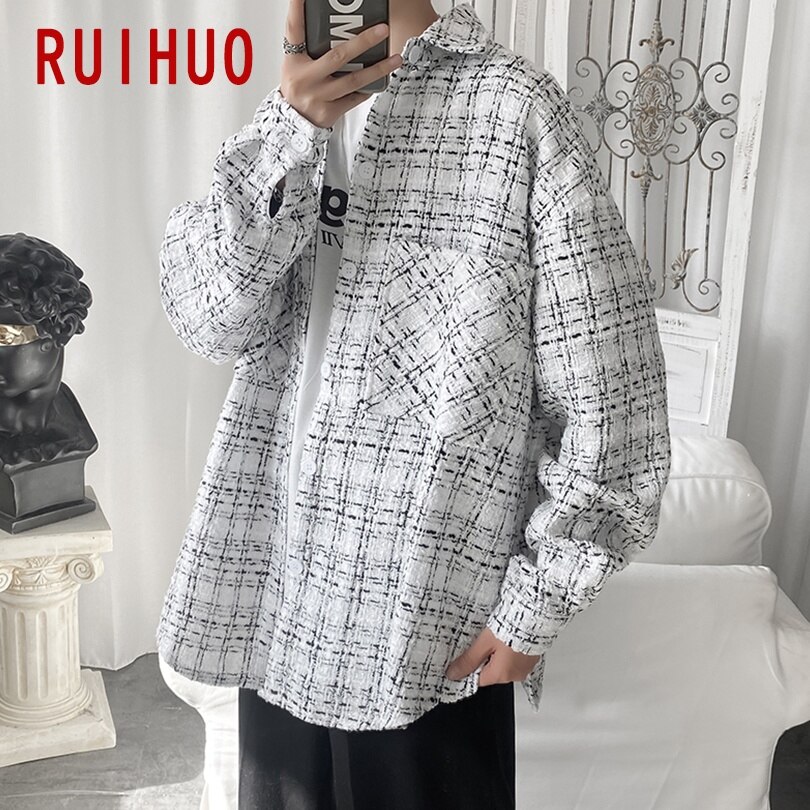 RUIHUO Spring Men Shirt Male Clothing Slim Fit Cotton Long Sleeve Casual Shirts Men Brand Plus Size M-2XL