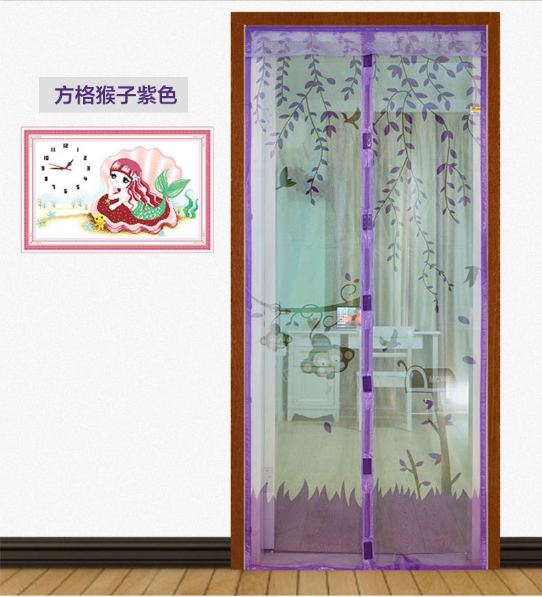 80/90x210cm Mute Magnet Mosquito Door Net Summer mosquito free Mesh magnetic Curtain Polyester Door Screen: purple / 100x210cm