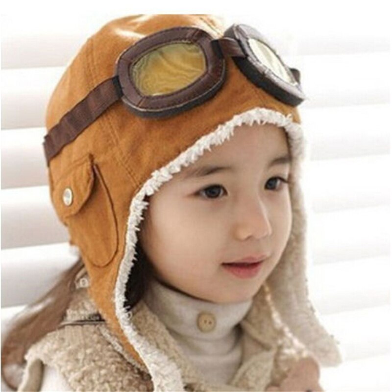 Chapeau mignon pour enfants, 2 couleurs, lunettes d&#39;aviateur, Style doux, automne et hiver, pur coton, , à la et intéressant,