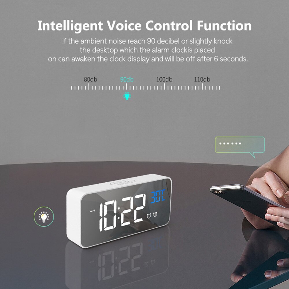 LED Music Alarm Clock Digital Clock 2 Alarms Voice Control Snooze Temperature Display Digital with USB Cable часы настенные