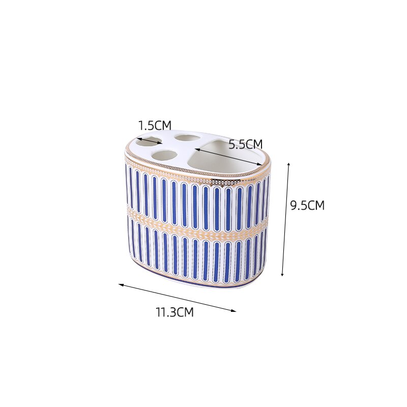 Luxury Blue Gold Ceramic Bathroom Five-piece Bathroom Supplies Soap Dispenser Brushing Mouth Cup Soap Dish Tray Toiletry Set: Blue Toothbrush hold