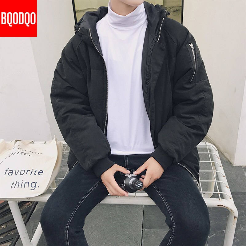 90%  vita dunjacka vinter män varma japanska koreanska casual snöjackor lösa hiphop streetwear harajuku kappor