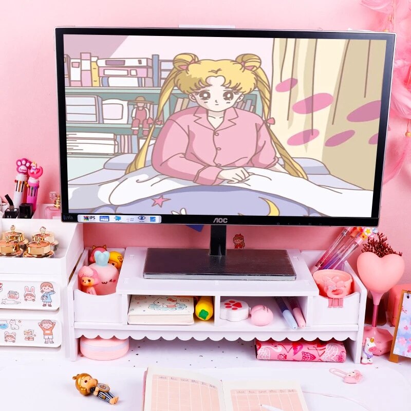 Mini support de bureau en bois rose pour ordinateur portable, organisateur de bureau, moniteur, augmenter les fournitures