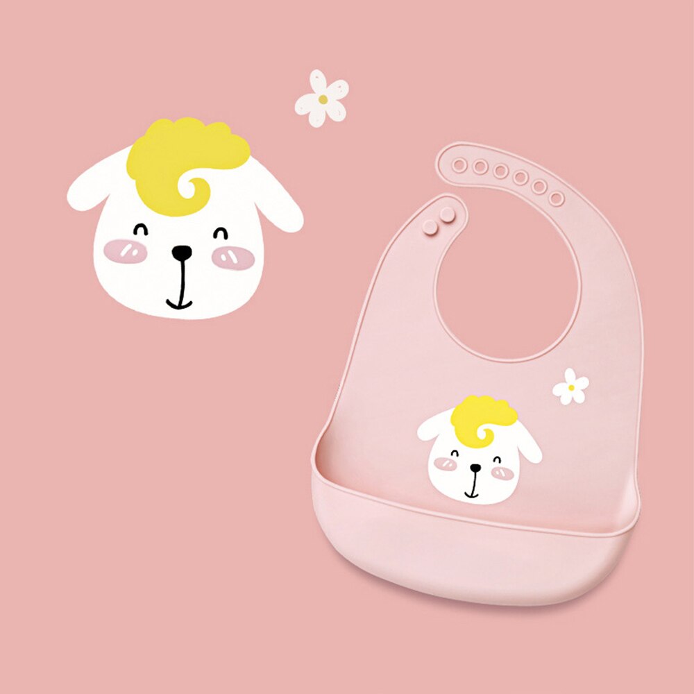 Cute Baby Bibs Waterproof Soft Silicone Cartoon Print Baby Feeding Stuff Dinosaur Kids Girl Boy Adjustable Children Bib: flower sheep
