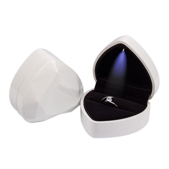 Hartvormige led-verlichte trouwoorbellen, ringdoos, sieradendisplay, houder, dozen, geweldige organizer, verlovingsring: Wit