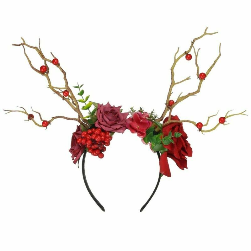 Corona de guirnaldas para niña y mujer, diadema con ramas góticas, flores, disfraz cuernos de Navidad, corona de guirnaldas para el pelo para niña, corona Floral, accesorios para el cabello