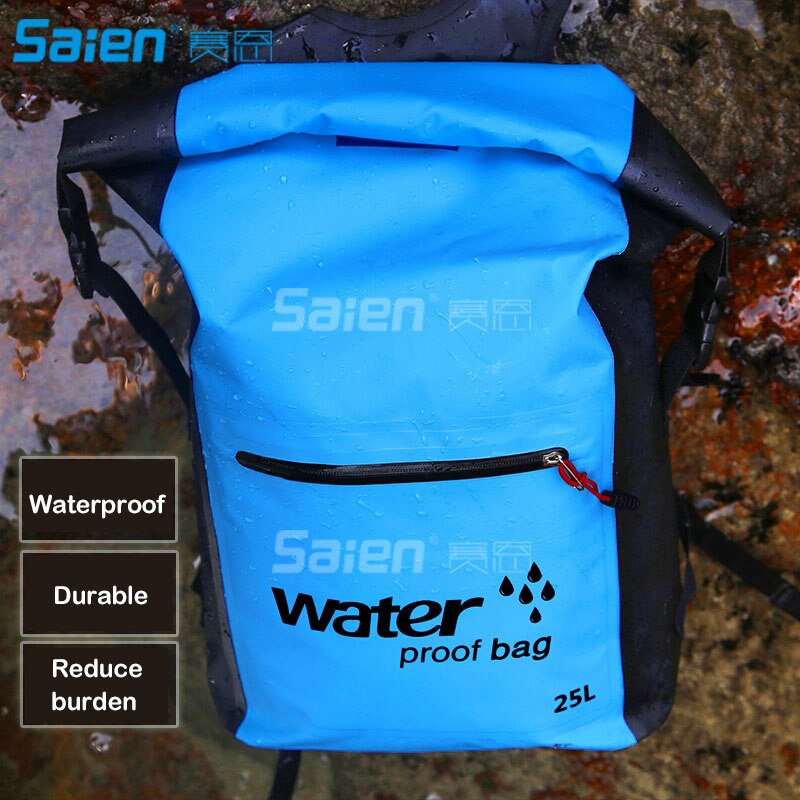 Tørpose rygsæk 25l -  tør rygsæk er garanteret vandtæt - bær den som en vandtæt rygsæk eller over skulderen til kajakin: Blå