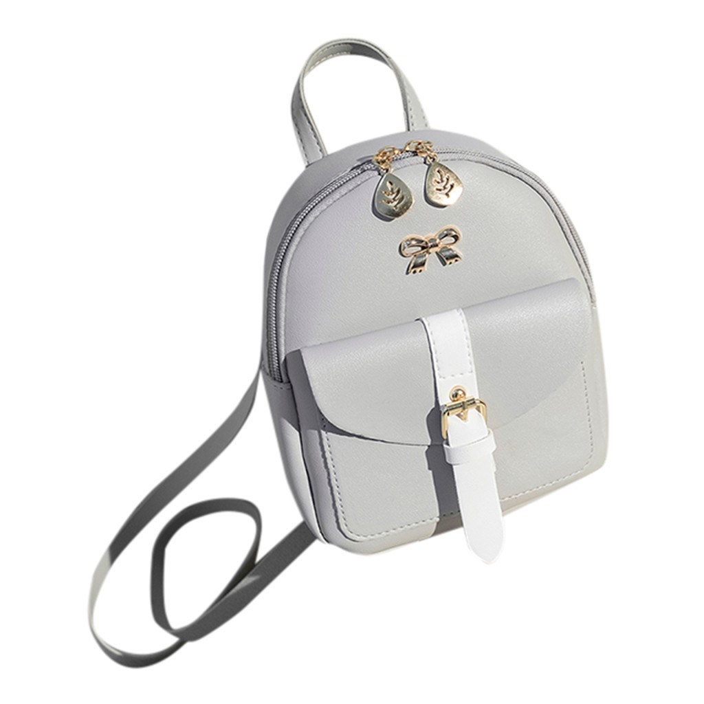 Mini sac à dos sac à bandoulière en cuir synthétique polyuréthane pour femmes pour adolescentes multi-fonction sac à dos femme dames école sac à dos mochila # T1P: Gray