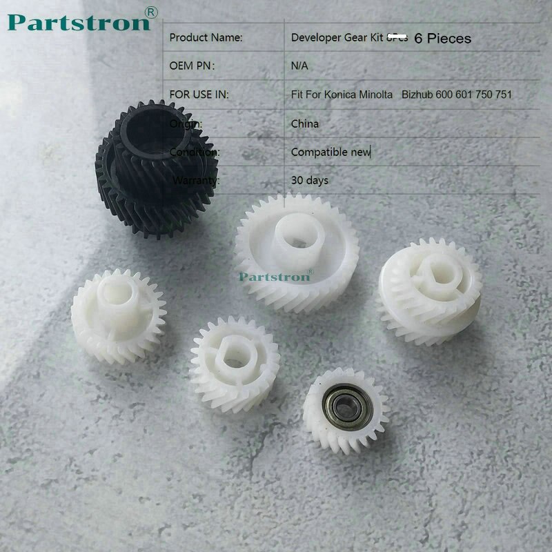 Partstron 1Set Long Life Developer Gear Kit 6Pieces Fit For Konica Minolta Bizhub 600 601 750 751